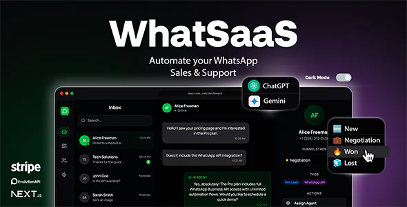 WhatSaaS Multi-Tenant WhatsApp Sales & Support: Chatbots, Flow Builder & API Access